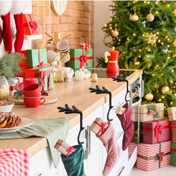 Christmas Stocking Hooks for Mantle, Holders Branch/Antler set of 5 NWT - Picture 4 of 6